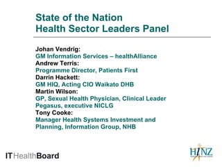 State of the Nation Health Sector Leaders Panel ,[object Object],[object Object],[object Object],[object Object],[object Object],[object Object],[object Object],[object Object],[object Object],[object Object],[object Object],[object Object]
