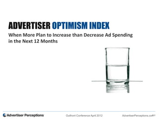 ADVERTISER OPTIMISM INDEX
When	
  More	
  Plan	
  to	
  Increase	
  than	
  Decrease	
  Ad	
  Spending	
  
in	
  the	
  Ne...