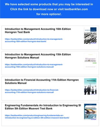 Introduction to Management Accounting 16th Edition Horngren Solutions Manual | PDF