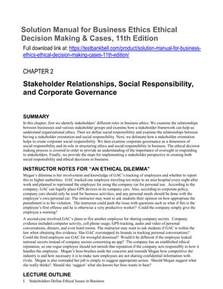 Solution Manual for Business Ethics Ethical Decision Making & Cases ...