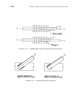 C-138 COVENIN – MINDUR 1618-98 ESTRUCTURAS DE ACERO PARA EDIFICACIONES
FIGURA C-21.3 EJEMPLO DEL USO DE LAS PLANCHAS DE RELLENO
FIGURA C-21.4 SOLDADURAS BALANCEADAS
 