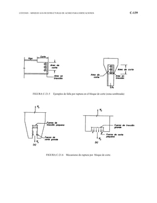 COVENIN – MINDUR 1618-98 ESTRUCTURAS DE ACERO PARA EDIFICACIONES C-139
FIGURA C-21.5 Ejemplos de falla por ruptura en el bloque de corte (zona sombreada)
FIGURA C-21.6 Mecanismo de ruptura por bloque de corte.
 