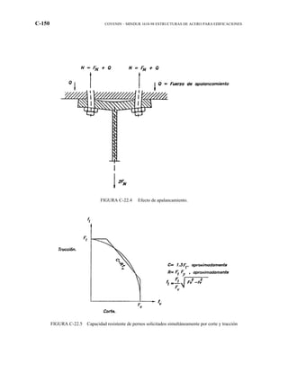 C-150 COVENIN – MINDUR 1618-98 ESTRUCTURAS DE ACERO PARA EDIFICACIONES
FIGURA C-22.4 Efecto de apalancamiento.
FIGURA C-22.5 Capacidad resistente de pernos solicitados simultáneamente por corte y tracción
 