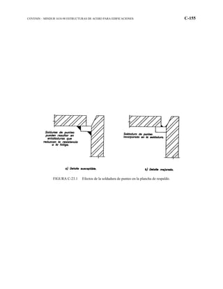 COVENIN – MINDUR 1618-98 ESTRUCTURAS DE ACERO PARA EDIFICACIONES C-155
FIGURA C-23.1 Efectos de la soldadura de punteo en la plancha de respaldo.
 