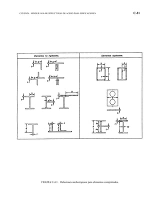 COVENIN – MINDUR 1618-98 ESTRUCTURAS DE ACERO PARA EDIFICACIONES C-21
FIGURA C-4.1. Relaciones ancho/espesor para elementos comprimidos.
 