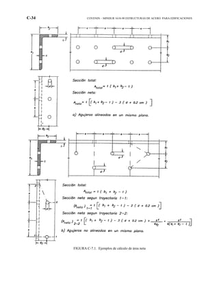 C-34 COVENIN – MINDUR 1618-98 ESTRUCTURAS DE ACERO PARA EDIFICACIONES
FIGURA C-7.1. Ejemplos de cálculo de área neta
 