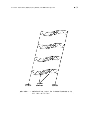 COVENIN – MINDUR 1618-98 ESTRUCTURAS DE ACERO PARA EDIFICACIONES C-73
FIGURA C-11.6 MECANISMO DE DISIPACIÓN DE ENERGÍA EN PÓRTICOS
CON VIGAS DE CELOSÍA.
 
