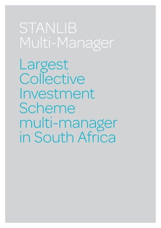 PAGE 10 STANLIB MULTI-MANAGER | MULTI-MANAGER MINDSET
STANLIB
Multi-Manager
Largest
Collective
Investment
Scheme
multi-manager
in South Africa
 