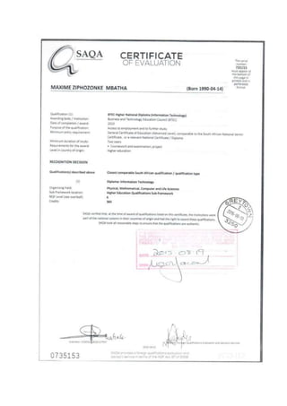 certificate of Eva