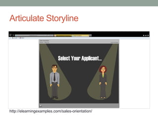 Articulate Storyline




http://elearningexamples.com/sales-orientation/
 