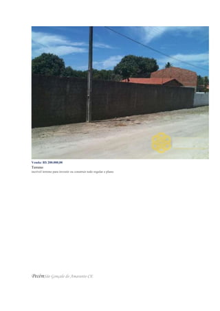 Venda: R$ 200.000,00
Terreno
incrível terreno para investir ou construir todo regular e plano
PecémSão Gonçalo do Amarante-CE
 