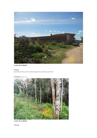 Venda: R$ 30.000,00
0 Venda
Terreno
Excelente terreno, prox ao centro de juazeiro. pronto para construir.
CentroPacoti-CE
Venda: R$ 33.000,00
Valor do m²: R$ 37,71
Terreno
 