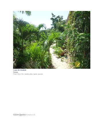 Venda: R$ 150.000,00
Terreno
2 lotes 12m x 33m , murado, plano, regular, nascente.
Edson QueirozFortaleza-CE
 