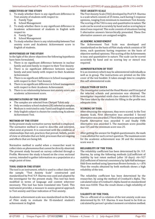 Test Anxiety and Academic Achievement in Thiruvannamalai District | PDF