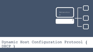 Dynamic Host Configuration Protocol (
DHCP )
Networkin
g
 