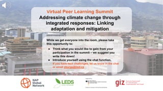Virtual Peer Learning Summit
Addressing climate change through
integrated responses: Linking
adaptation and mitigation
Whi...