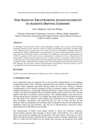 The Need of Trustworthy Announcements to Achieve Driving Comfort | PDF ...