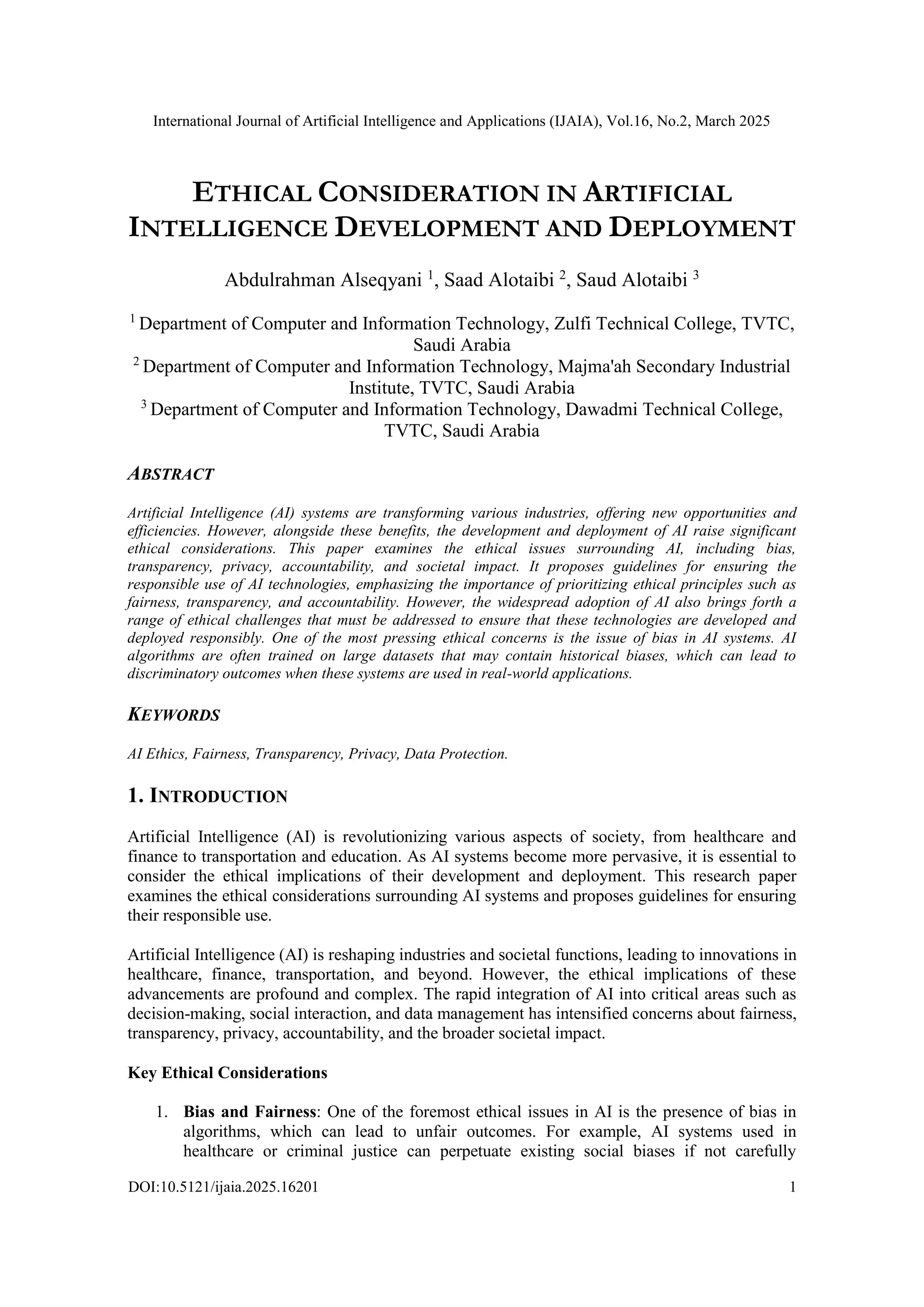 ETHICAL CONSIDERATION IN ARTIFICIAL INTELLIGENCE DEVELOPMENT AND ...