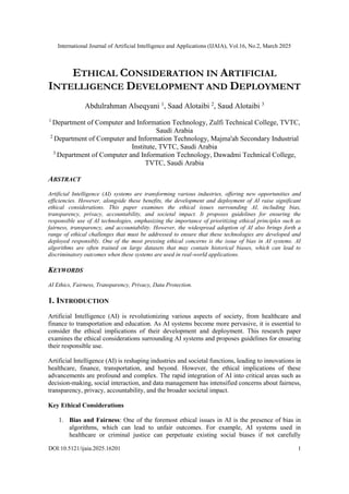 ETHICAL CONSIDERATION IN ARTIFICIAL INTELLIGENCE DEVELOPMENT AND ...