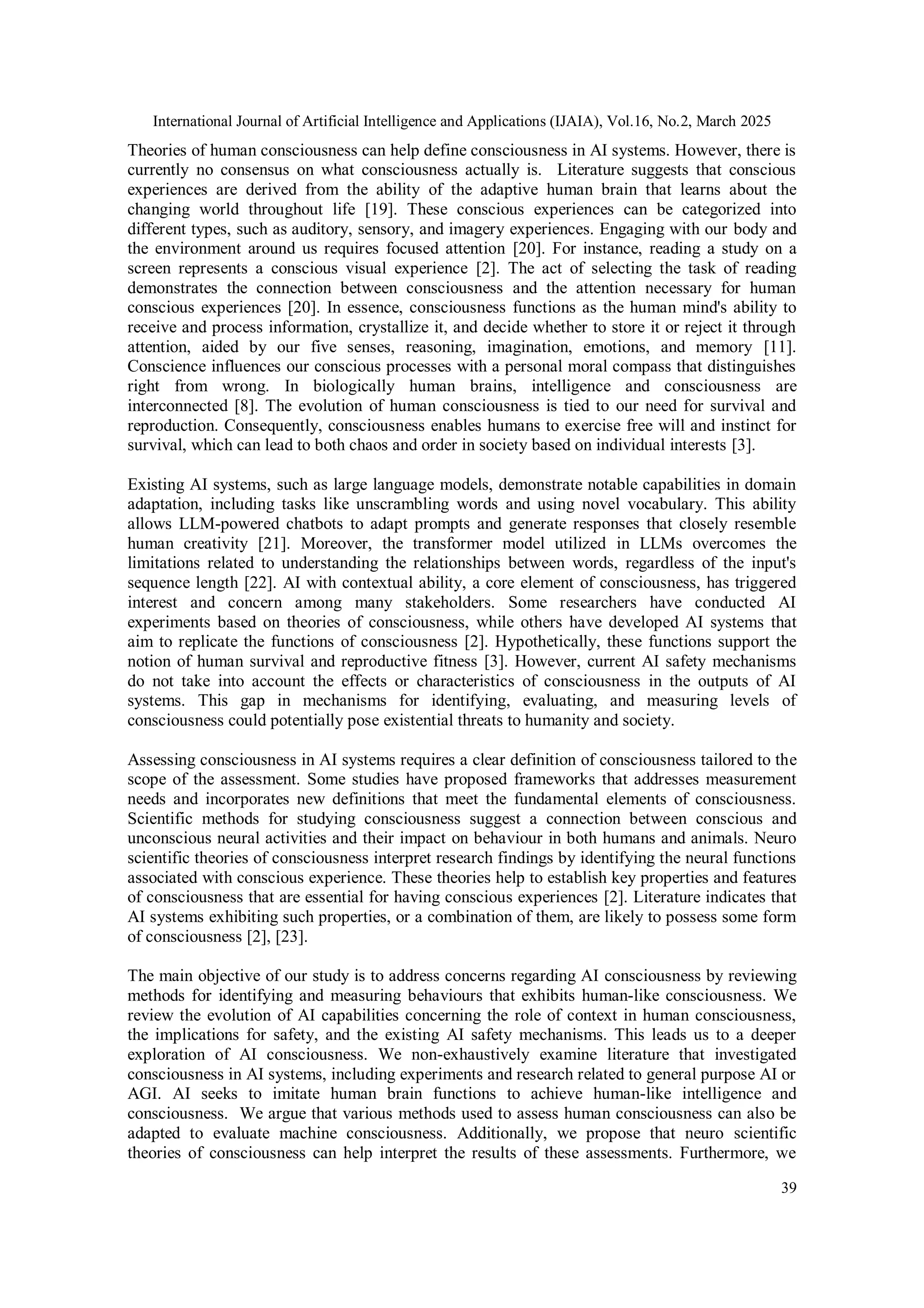 CONSCIOUSNESS IN AI SYSTEMS: A REVIEW - ijaia | PDF