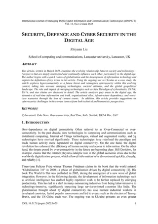 SECURITY, DEFENCE AND CYBER SECURITY IN THE DIGITAL AGE | PDF