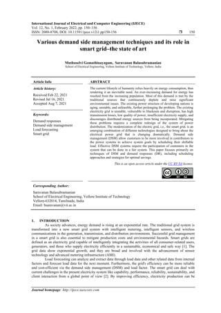 Various demand side management techniques and its role in smart grid ...