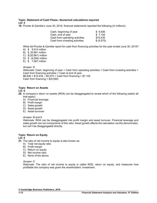 Financial Statement Rationale Test Bank for Financial Statement Analysis and Valuation, 5th Edition ...