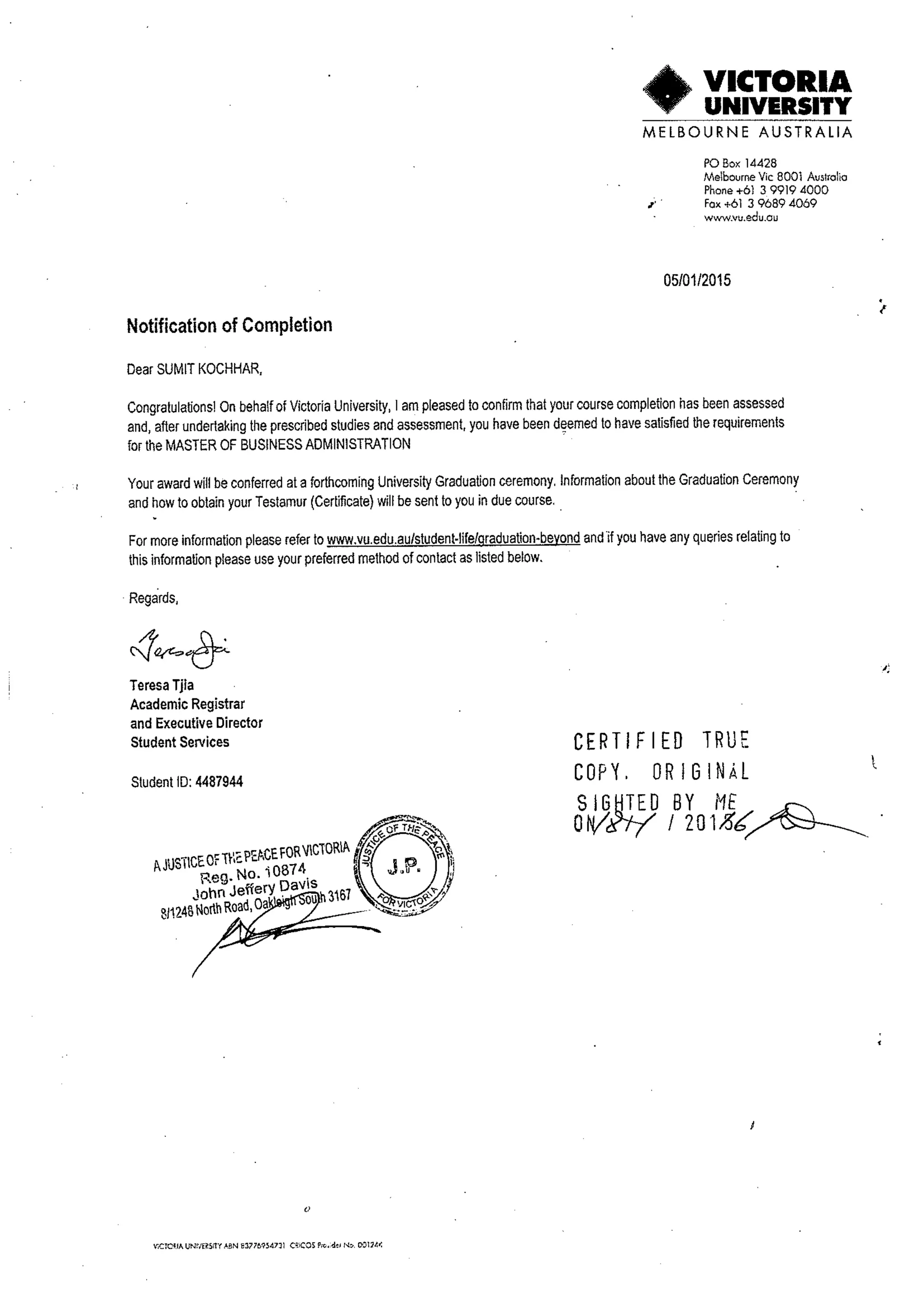 Course Completion Letter_Certified Copy | PDF