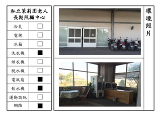 私立茉莉園老人
長期照顧中心
冷氣 □
電視 □
冰箱 □
洗衣機 ■
烘衣機 □
脫水機 □
電風扇 ■
飲水機 ■
運動設施 □
網路 ■
環
境
照
片
 