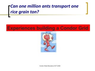 Can one million ants transport one rice grain ton? Experiences building a Condor Grid   