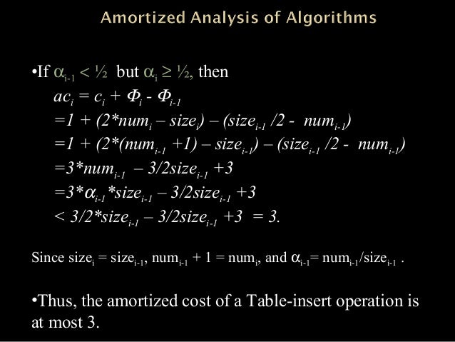 amortized analysis of algorithms amortized cost formula