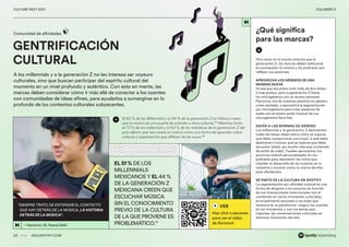 00 ADS.SPOTIFY.COM
CULTURE NEXT 2021 VOLUMEN 3
GENTRIFICACIÓN
CULTURAL
Comunidad de afinidades
A los millennials y a la generación Z no les interesa ser voyeurs
culturales, sino que buscan participar del espíritu cultural del
momento en un nivel profundo y auténtico. Con esto en mente, las
marcas deben considerar cómo ir más allá de conectar a los oyentes
con comunidades de ideas afines, para ayudarlos a sumergirse en lo
profundo de los contextos culturales subyacentes.
EL 51 % DE LOS
MILLENNIALS
MEXICANOS Y EL 44 %
DE LA GENERACIÓN Z
MEXICANA CREEN QUE
ESCUCHAR MÚSICA
SIN EL CONOCIMIENTO
PREVIO DE LA CULTURA
DE LA QUE PROVIENE ES
PROBLEMÁTICO.42
23 ADS.SPOTIFY.COM
CULTURE NEXT 2021 VOLUMEN 3
Para estar en la misma sintonía que la
generación Z, las marcas deben enfocarse
en acompañar la música y los podcasts que
reflejan sus pasiones.
APROVECHA LOS GÉNEROS DE UNA
MANERA NUEVA
Ya sea que escuchen rock indie de Ann Arbor
o trap polaco, para la generación Z hasta
los microgéneros son un asunto personal.
Patrocina una de nuestras playlists sin género,
como awitado, o aprovecha la segmentación
por microgéneros para crear espacios de
audio con el mismo estilo musical de sus
microgéneros favoritos.
ADIÓS A LAS NORMAS DE GÉNERO
Los millennials y la generación Z desmienten
todas las falsas ideas sobre cómo se supone
que debe comportarse una mujer, a qué debe
dedicarse o incluso qué se supone que debe
escuchar (pista: ¡es mucho más que contenido
de estilo de vida!). Puedes aprovechar los
anuncios midroll personalizados en los
podcasts para desmentir los mitos que
impiden el desarrollo de las mujeres en tu
industria y mostrar cómo tu marca derriba
esos obstáculos.
SÉ PARTE DE LA CULTURA EN SPOTIFY
La segmentación por afinidad cultural es una
forma de dirigirse a los usuarios en función
de sus interacciones intencionales con el
contenido en varios momentos culturales,
principalmente asociado a los hubs que
tenemos en la plataforma. Llega a los oyentes
en los momentos y con los temas que
impulsan las conversaciones culturales en
distintos momentos del año.
¿Qué significa
para las marcas?
VER
Haz click o escanea
para ver el video
de Karamvir
El 80 % de los Millennials y el 64 % de la generación Z en México creen
que la música es una puerta de entrada a otras culturas.43
Mientras tanto,
el 73 % de los millennials y el 63 % de los miembros de la generación Z del
país dijeron que han usado la música como una forma de aprender sobre
culturas y experiencias que difieren de las suyas.44
“SIEMPRE TRATO DE ENTENDER EL CONTEXTO
QUE HAY DETRÁS DE LA MÚSICA, LA HISTORIA
DETRÁS DE LA MÚSICA”.
—Karamvir, 18, Nueva Delhi
 
