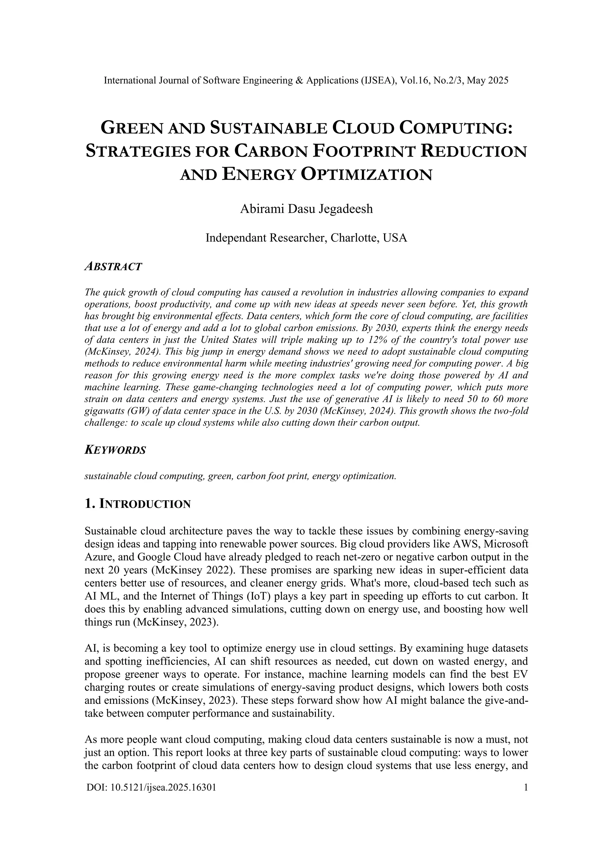 GREEN AND SUSTAINABLE CLOUD COMPUTING: STRATEGIES FOR CARBON FOOTPRINT ...