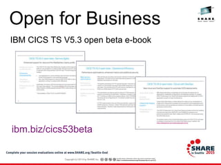 Open for Business
IBM CICS TS V5.3 open beta e-book
ibm.biz/cics53beta
 