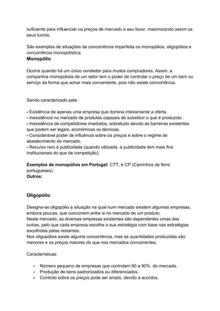 Resumo de Economia 10 ano - Estruturas dos Mercados | PDF