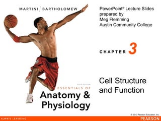 © 2013 Pearson Education, Inc.
PowerPoint®
Lecture Slides
prepared by
Meg Flemming
Austin Community College
C H A P T E R 3
Cell Structure
and Function
 