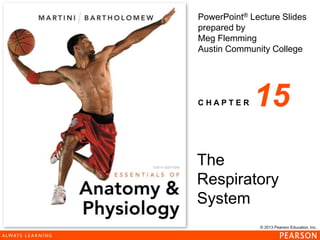 © 2013 Pearson Education, Inc.
PowerPoint® Lecture Slides
prepared by
Meg Flemming
Austin Community College
C H A P T E R 15
The
Respiratory
System
 
