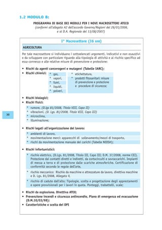 1.2 MODULO B:
PROGRAMMA DI BASE DEI MODULI PER I NOVE MACROSETTORI ATECO
(conformi all’allegato A2 dell’accordo Governo/Regioni del 26/01/2006,
e al D.A. Regionale del 13/08/2007)
30
 