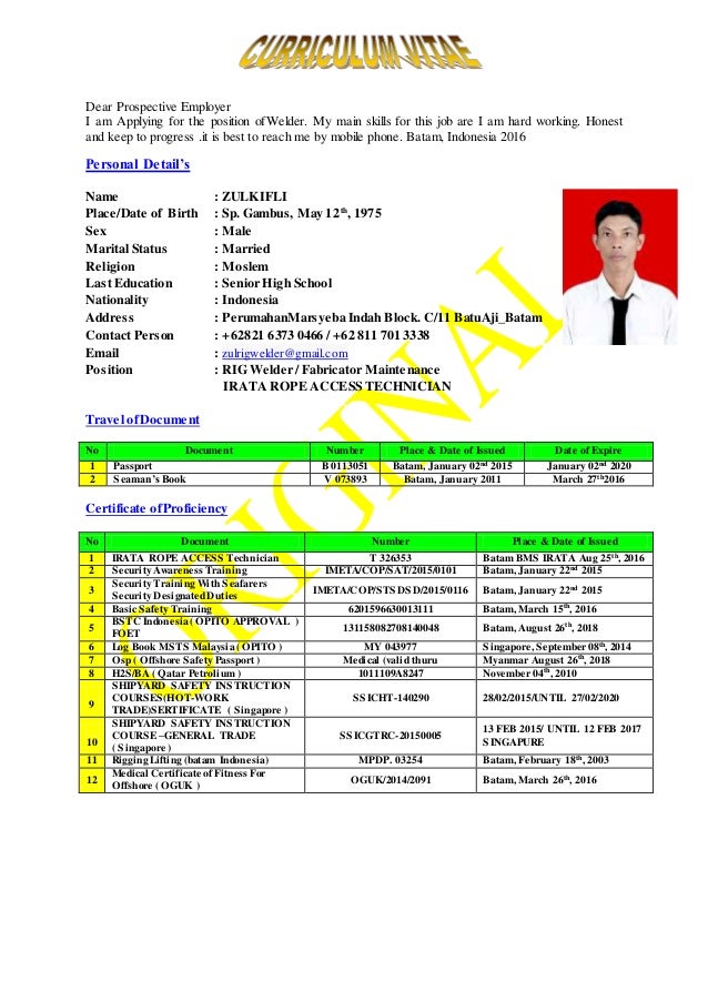 cv welder Rope Access Level 1 Technician