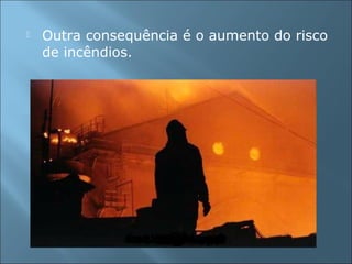  Outra consequência é o aumento do risco
de incêndios.
 