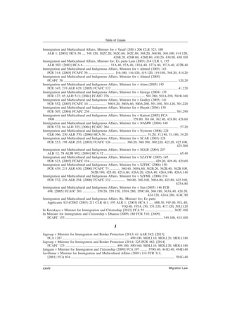 Immigration and Multicultural Affairs, Minister for v Yusuf (2001) 206 CLR 323; 180
ALR 1; [2001] HCA 30 .... 348.120, 362C.20, 362C.60, 362C.80, 368.20, 368.80, 368.100, 414.120,
426B.20, 426B.60, 426B.80, 430.20, 430.80, 430.100
Immigration and Multicultural Affairs, Minister for; Ex parte Lam (2003) 214 CLR 1; 195
ALR 502; [2003] HCA 6 ............................... 51A.40, 97A.40, 118A.40, 127A.40, 357A.40, 422B.40
Immigration and Multicultural and Indigenous Affairs, Minister for v Ahmed (2005) 143
FCR 314; [2005] FCAFC 58 .............................. 116.100, 116.120, 119.120, 119.140, 348.20, 414.20
Immigration and Multicultural and Indigenous Affairs, Minister for v Ahmed [2005]
FCAFC 58 ...................................................................................................................................... 120.20
Immigration and Multicultural and Indigenous Affairs, Minister for v Alam (2005) 145
FCR 345; 219 ALR 629; [2005] FCAFC 132 .............................................................................. 41.220
Immigration and Multicultural and Indigenous Affairs, Minister for v George (2004) 139
FCR 127; 85 ALD 513; [2004] FCAFC 276 ......................................... 501.280, 501A.220, 501B.160
Immigration and Multicultural and Indigenous Affairs, Minister for v Godley (2005) 141
FCR 552; [2005] FCAFC 10 ..................... 500A.20, 500A.60, 500A.200, 501.100, 501.120, 501.220
Immigration and Multicultural and Indigenous Affairs, Minister for v Huynh (2004) 139
FCR 505; [2004] FCAFC 256 ..................................................................................................... 501.290
Immigration and Multicultural and Indigenous Affairs, Minister for v Katisat [2005] FCA
1908 ........................................................................................... 359.80, 361.60, 362.40, 424.80, 426.60
Immigration and Multicultural and Indigenous Affairs, Minister for v NAMW (2004) 140
FCR 572; 84 ALD 325; [2004] FCAFC 264 ................................................................................. 57.20
Immigration and Multicultural and Indigenous Affairs, Minister for v Nystrom (2006) 228
CLR 566; 230 ALR 370; [2006] HCA 50 ................................................ 31.20, 31.140, 31.180, 34.20
Immigration and Multicultural and Indigenous Affairs, Minister for v SCAR (2003) 128
FCR 553; 198 ALR 293; [2003] FCAFC 126 ................. 360.20, 360.100, 360.220, 425.20, 425.100,
425.200
Immigration and Multicultural and Indigenous Affairs, Minister for v SGLB (2004) 207
ALR 12; 78 ALJR 992; [2004] HCA 32 ........................................................................................ 65.40
Immigration and Multicultural and Indigenous Affairs, Minister for v SZAYW (2005) 145
FCR 523; [2005] FCAFC 154 ............................................................................ 429.20, 429.40, 429.60
Immigration and Multicultural and Indigenous Affairs, Minister for v SZFHC (2006) 150
FCR 439; 231 ALR 630; [2006] FCAFC 73 ............ 360.40, 360A.60, 362B.20, 362B.40, 362B.100,
362B.140, 425.40, 425A.60, 426A.20, 426A.40, 426A.100, 426A.140
Immigration and Multicultural and Indigenous Affairs, Minister for v SZFML (2006) 154
FCR 572; 236 ALR 294; [2006] FCAFC 152 ................ 360.80, 360.160, 360A.80, 425.80, 425.160,
425A.80
Immigration and Multicultural and Indigenous Affairs, Minister for v Sun (2005) 146 FCR
498; [2005] FCAFC 201 ................ 359.20, 359.120, 359A.280, 359C.80, 360.180, 363A.40, 424.20,
424.120, 424A.280, 424C.80
Immigration and Multicultural and Indigenous Affairs, Re, Minister for; Ex parte
Applicants S134/2002 (2003) 211 CLR 441; 195 ALR 1; [2003] HCA 1 ..... 48B.30, 91F.40, 91L.40,
91Q.40, 195A.130, 351.120, 417.120, 501J.120
In Kocakaya v Minister for Immigration and Citizenship [2013] FCA 55 ................................. 362C.100
In Minister for Immigration and Citizenship v Dhanoa (2009) 180 FCR 510; [2009]
FCAFC 153 ................................................................................................................... 349.100, 415.100
J
Jagroop v Minister for Immigration and Border Protection (2013) 61 AAR 542; [2013]
FCA 1287 .............................................................................. 499.100, MDLI.10, MDLI.20, MDLI.180
Jagroop v Minister for Immigration and Border Protection (2014) 225 FCR 482; [2014]
FCAFC 123 ............................................................ 499.100, 500.160, MDLI.10, MDLI.20, MDLI.180
Jalagam v Minister for Immigration and Citizenship [2009] FCA 197 ........ 379G.40, 441G.40, 494D.40
Javillonar v Minister for Immigration and Multicultural Affairs (2001) 114 FCR 311;
[2001] FCA 854 .......................................................................................................................... 501G.40
Table of Cases
Migration Law
xxviii
 