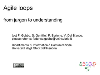 Agile loops from jargon to understanding (cc) F. Gobbo, S. Gentilini, F. Bertone, V. Del Bianco, please refer to: federico.gobbo@uninsubria.it Dipartimento di Informatica e Comunicazione Università degli Studi dell'Insubria 