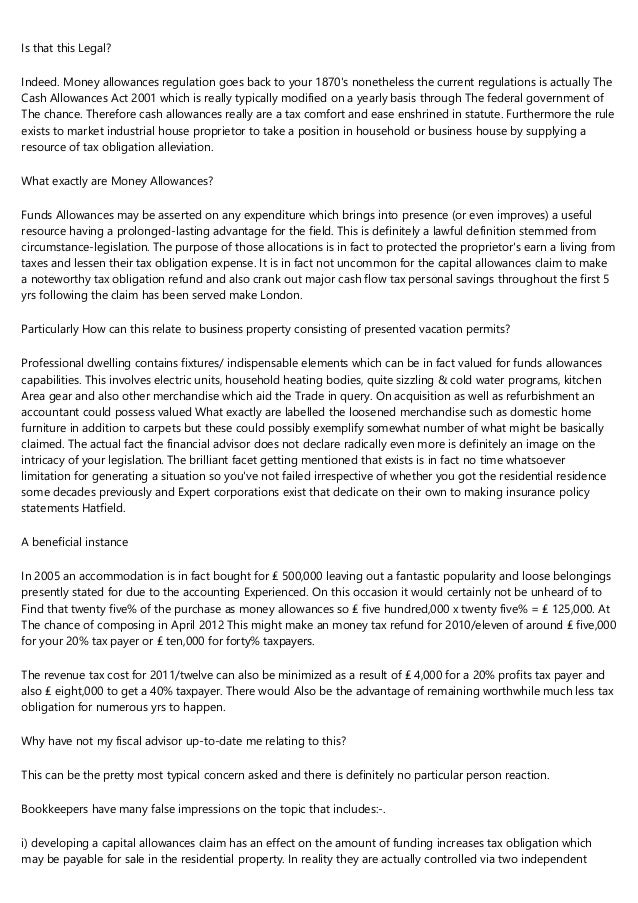 Capital Allowances Statements for Professional Residential Residence in