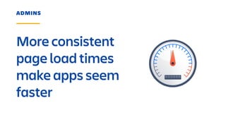 ADMINS
More consistent
page load times
make apps seem
faster
 
