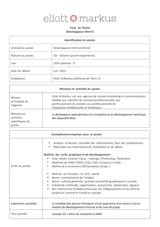 Fiche De Poste Developpeur
