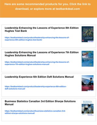 Leadership Enhancing the Lessons of Experience 8th Edition Hughes ...