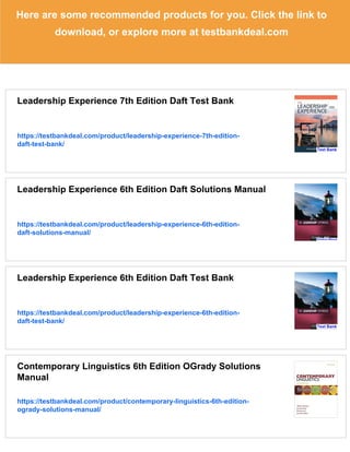 Leadership Experience 7th Edition Daft Solutions Manual | PDF