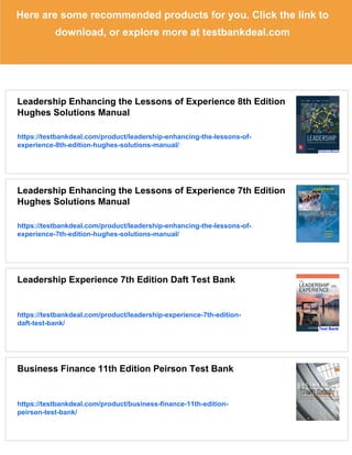 Leadership Enhancing the Lessons of Experience 8th Edition Hughes Test ...