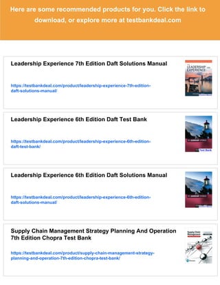 Leadership Experience 7th Edition Daft Test Bank | PDF