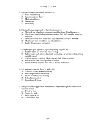 Leadership Theory and Practice 6th Edition Northouse Test Bank | PDF